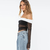 Contrast Color One Shoulder See Through T-shirt GNZD-9653TD