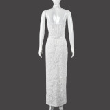 Sexy Hollow Out Hole Sleeveless Skirt Two Piece Set GNZD-9728SD
