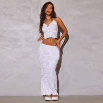 Sexy Hollow Out Hole Sleeveless Skirt Two Piece Set GNZD-9728SD