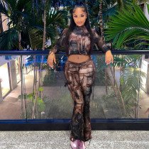 Tie Dye Tassel Crop Tops Pants Casual Set GNZD-9654SD