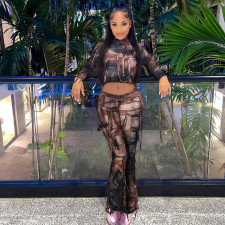 Tie Dye Tassel Crop Tops Pants Casual Set GNZD-9654SD