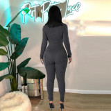 Solid V Neck Long Sleeve Jumpsuit GNZD-9752JD