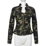 Camouflage Zipper Long Sleeve Stand Up Jacket GNZD-9527TD
