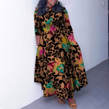 Plus Size Fashion Print Lace Up Maxi Dress NNWF-N7964