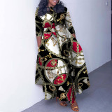 Plus Size Fashion Print Lace Up Maxi Dress NNWF-N7964