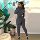 Solid V Neck Long Sleeve Jumpsuit GNZD-9752JD