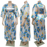 Plus Size Loose V Neck Pressed Pleated Long Dress NNWF-N7923
