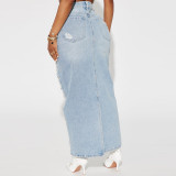 Fashion Slit Tassel Denim Half-body Skirt GNZD-9488DD