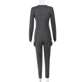 Solid V Neck Long Sleeve Jumpsuit GNZD-9752JD