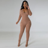 Solid V Neck Long Sleeve Jumpsuit GNZD-9752JD