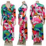 Plus Size Print Tie Up V Neck Maxi Dress NNWF-7974