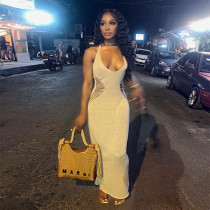 Sexy Hollow Out U Neck Tie Up Maxi Dress GNZD-6506DL