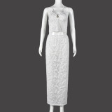 Sexy Hollow Out Hole Sleeveless Skirt Two Piece Set GNZD-9728SD