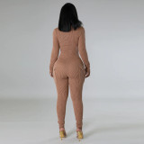 Solid V Neck Long Sleeve Jumpsuit GNZD-9752JD