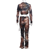 Tie Dye Tassel Crop Tops Pants Casual Set GNZD-9654SD