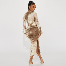 Tie Dye Tassel Crop Tops And Skirts 2 Piece Set GNZD-31275SY