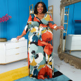 Plus Size Print Tie Up V Neck Maxi Dress NNWF-7974