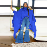 Pleated Long Solid Color Shawl Blouse NNWF-10623