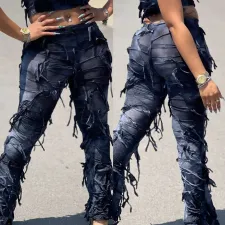 Tassel Lace-Up Casual Micro Flared Pants GNZD-7801PG