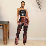 Tassel Lace-Up Casual Micro Flared Pants GNZD-7801PG