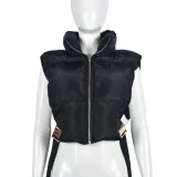 Zipper Stand Collar Bandage Vest Coat GNZD-9620TD