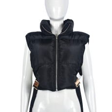 Zipper Stand Collar Bandage Vest Coat GNZD-9620TD