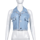 Sexy Halter Tie Up Denim Vest GNZD-9492TD