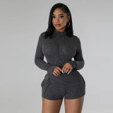 Long Sleeve Zipper Slim Romper GNZD-9751JD