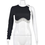 Single Shoulder Sleeve Chain Tassel Tops GNZD-6892TL