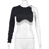 Single Shoulder Sleeve Chain Tassel Tops GNZD-6892TL