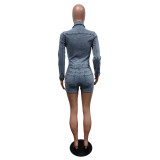 Fashion Lapel Short Sleeve Denim Romper MEM-88538