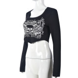 Long Sleeve Print Short T Shirt GNZD-9725TD