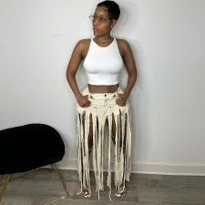 Fashion Hollow Out Tassel Long Skirt GNZD-9378SD