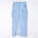 Fashion Denim Tassel High Split Skirt GNZD-9150DD
