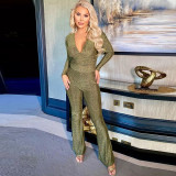 V Neck Long Sleeve Micro Flare Jumpsuit GNZD-9615JD