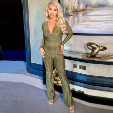 V Neck Long Sleeve Micro Flare Jumpsuit GNZD-9615JD