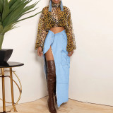 Fashion Denim Tassel High Split Skirt GNZD-9150DD