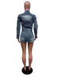 Denim Embroider Jackets And Skirt Two Piece Set MEM-88539