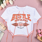 Tassel Short Sleeve Letter Print T Shirt GNZD-9600TD