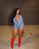 Fashion Lapel Short Sleeve Denim Romper MEM-88538