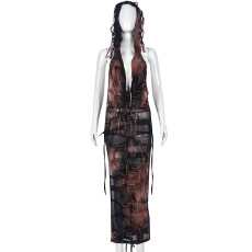Deep V Stacked Neck Tassel Split Hooded Dress GNZD-9517DD
