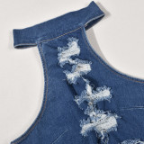 Backless Holes Sleeveless Denim Jumpsuit GNZD-31295JY
