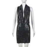 Fashion Sequin Sleeveless Backless Mini Dress GNZD-9719DD