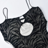 Mesh Flocking Hollow Out Mini Dress GNZD-8641DD
