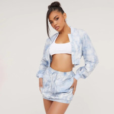 Tie Dye Print Long Sleeve Coat Skirt Two Piece Set GNZD-9556SD