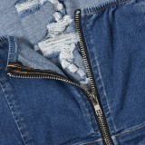 Backless Holes Sleeveless Denim Jumpsuit GNZD-31295JY