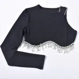 Single Shoulder Sleeve Chain Tassel Tops GNZD-6892TL