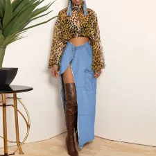 Fashion Denim Tassel High Split Skirt GNZD-9150DD