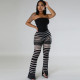 Stripe See Through Micro Flare Pants GNZD-9576PD