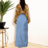 Fashion Denim Tassel High Split Skirt GNZD-9150DD